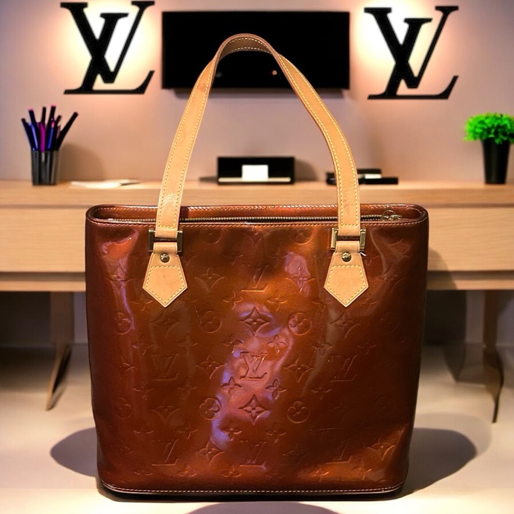 Louis Vuitton Houston Tote Bronze Leather Monogram Vernis GUC